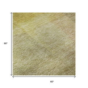 HomeRoots 5' X 8' Stylish Gold and Wheat Abstract Washable Area Rug with UV Protection for Modern Homes 684680
