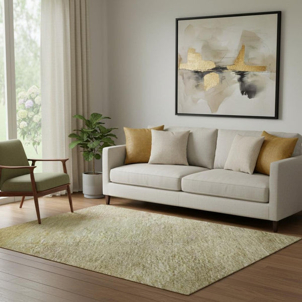 HomeRoots 5' X 8' Stylish Gold and Wheat Abstract Washable Area Rug with UV Protection for Modern Homes 684680