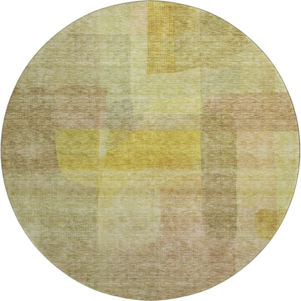 HomeRoots 8' Washable Round Rug with Gold and Wheat Abstract Design, UV Protection & Stain Resistance for Home 684681