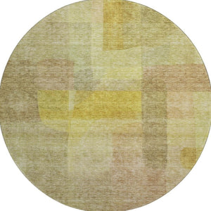 HomeRoots 8' Washable Round Rug with Gold and Wheat Abstract Design, UV Protection & Stain Resistance for Home 684681