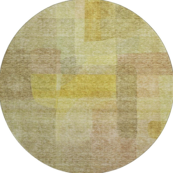HomeRoots 8' Washable Round Rug with Gold and Wheat Abstract Design, UV Protection & Stain Resistance for Home 684681