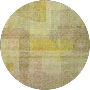 HomeRoots 8' Washable Round Rug with Gold and Wheat Abstract Design, UV Protection & Stain Resistance for Home 684681