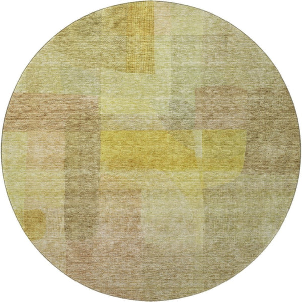 HomeRoots 8' Washable Round Rug with Gold and Wheat Abstract Design, UV Protection & Stain Resistance for Home 684681