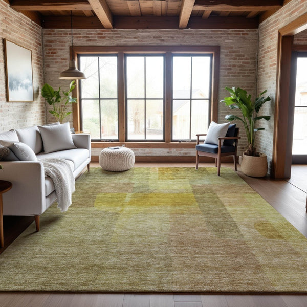 HomeRoots 10' X 14' Gold and Wheat Abstract Area Rug - Durable, Washable, UV-Protected for Modern Homes 684684