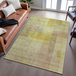 HomeRoots 10' X 14' Gold and Wheat Abstract Area Rug - Durable, Washable, UV-Protected for Modern Homes 684684