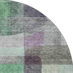 HomeRoots 8' Vibrant Purple and Green Abstract Washable Round Rug with UV Protection for Modern Homes 684687