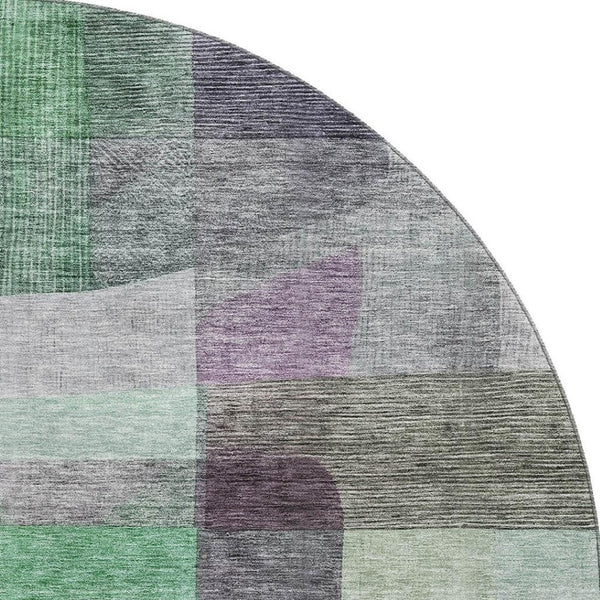 HomeRoots 8' Vibrant Purple and Green Abstract Washable Round Rug with UV Protection for Modern Homes 684687