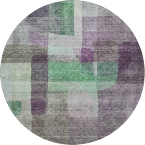 HomeRoots 8' Vibrant Purple and Green Abstract Washable Round Rug with UV Protection for Modern Homes 684687
