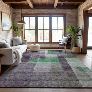 HomeRoots 8' X 10' Vibrant Purple And Green Abstract Washable Area Rug - Stain Resistant & UV Protected Design 684688