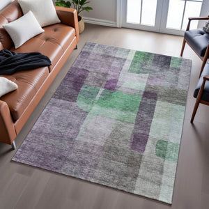HomeRoots 8' X 10' Vibrant Purple And Green Abstract Washable Area Rug - Stain Resistant & UV Protected Design 684688