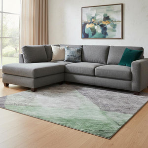 HomeRoots 8' X 10' Vibrant Purple And Green Abstract Washable Area Rug - Stain Resistant & UV Protected Design 684688