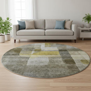 HomeRoots 8' Washable Taupe Gold and Gray Abstract Round Rug with UV Protection for Modern Living Spaces 684693