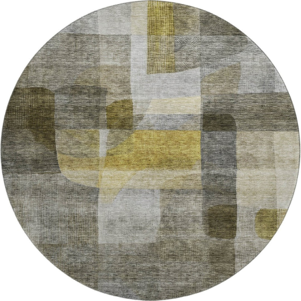 HomeRoots 8' Washable Taupe Gold and Gray Abstract Round Rug with UV Protection for Modern Living Spaces 684693