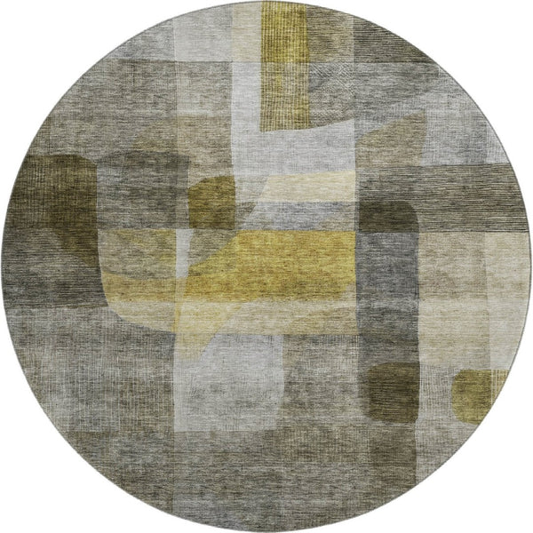 HomeRoots 8' Washable Taupe Gold and Gray Abstract Round Rug with UV Protection for Modern Living Spaces 684693