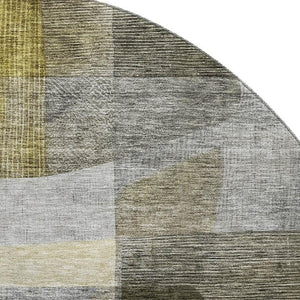 HomeRoots 8' Washable Taupe Gold and Gray Abstract Round Rug with UV Protection for Modern Living Spaces 684693
