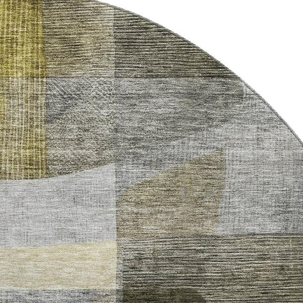 HomeRoots 8' Washable Taupe Gold and Gray Abstract Round Rug with UV Protection for Modern Living Spaces 684693