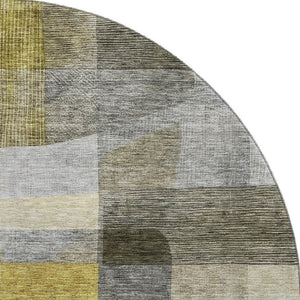 HomeRoots 8' Washable Taupe Gold and Gray Abstract Round Rug with UV Protection for Modern Living Spaces 684693