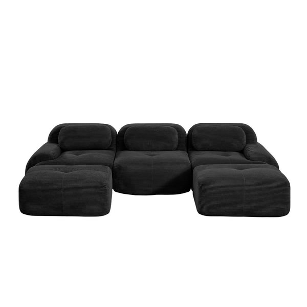 English Elm U-shaped Modular Sectional Corduroy Sofa with Wide Armrests for Living Room Comfort Black W714S01277