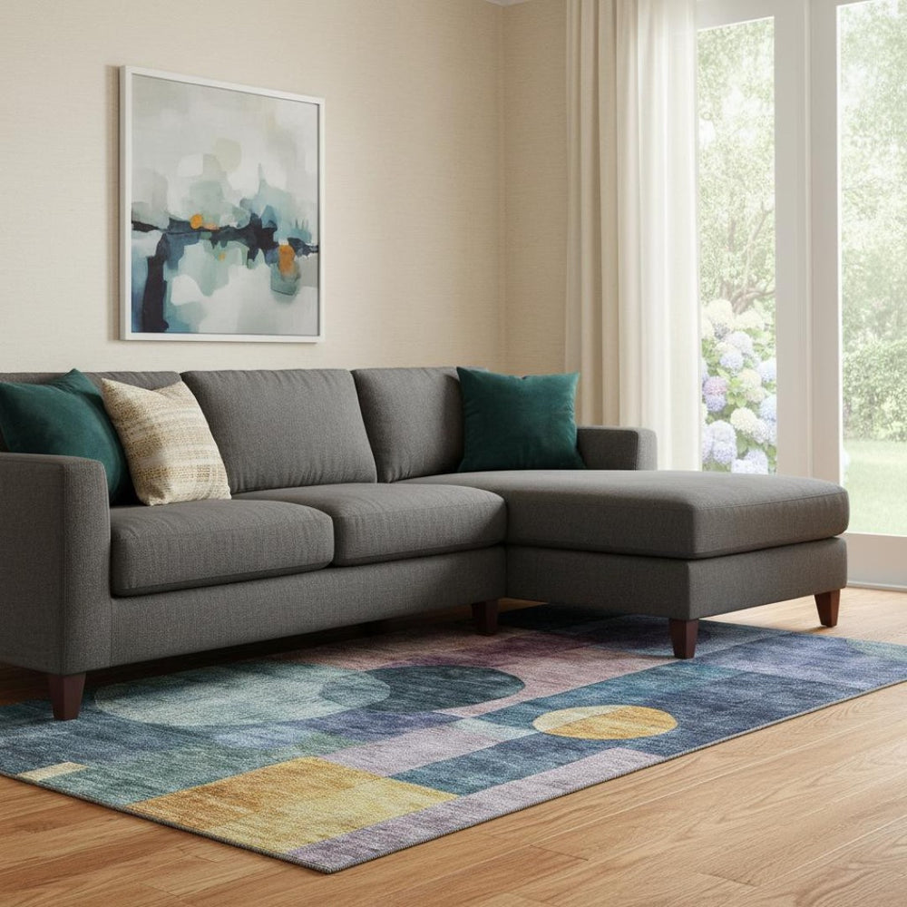 HomeRoots 8' X 10' Vibrant Blue, Purple, and Gold Geometric Washable Area Rug with UV Protection for Homes 684700