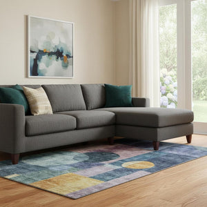 HomeRoots 8' X 10' Vibrant Blue, Purple, and Gold Geometric Washable Area Rug with UV Protection for Homes 684700