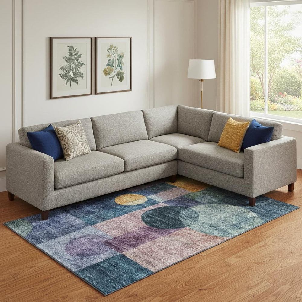 HomeRoots 9' X 12' Vibrant Blue, Purple & Gold Geometric Washable Area Rug with UV Protection for Homes 684701