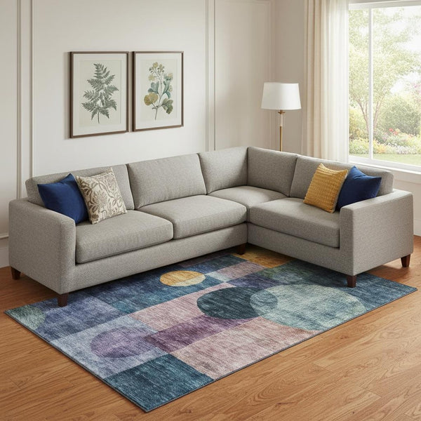 HomeRoots 9' X 12' Vibrant Blue, Purple & Gold Geometric Washable Area Rug with UV Protection for Homes 684701