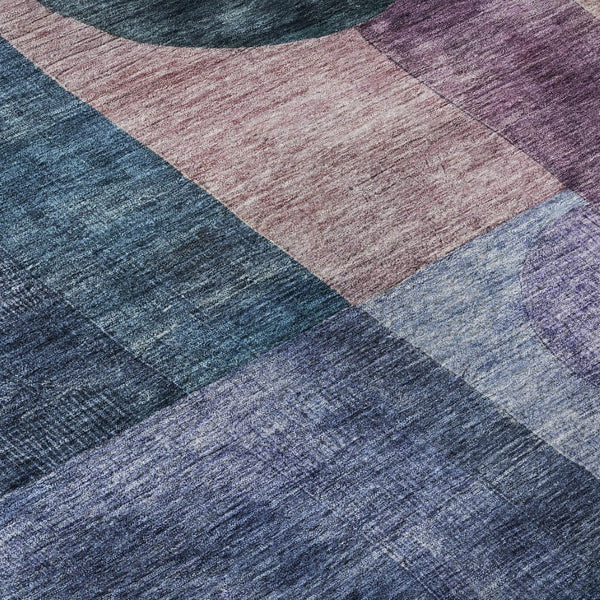 HomeRoots 9' X 12' Vibrant Blue, Purple & Gold Geometric Washable Area Rug with UV Protection for Homes 684701