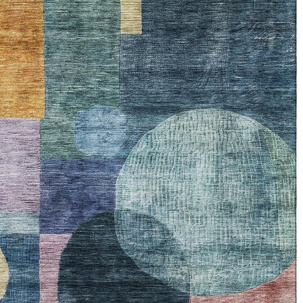 HomeRoots 9' X 12' Vibrant Blue, Purple & Gold Geometric Washable Area Rug with UV Protection for Homes 684701