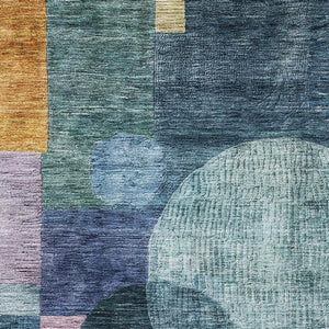 HomeRoots 10' Vibrant Blue, Purple, and Gold Geometric Washable Area Rug with UV Protection for High Traffic Homes 684702