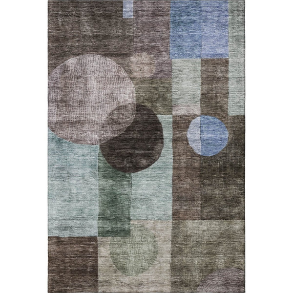 HomeRoots 5' X 8' Stylish Brown Blue Taupe Geometric Washable Area Rug with UV Protection for Modern Homes 684704