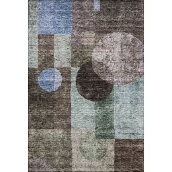 HomeRoots 10' X 14' Stylish Brown Blue Taupe Geometric Washable Area Rug with UV Protection for Busy Homes 684708