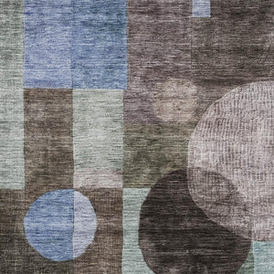 HomeRoots 10' X 14' Stylish Brown Blue Taupe Geometric Washable Area Rug with UV Protection for Busy Homes 684708
