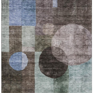 HomeRoots 10' X 14' Stylish Brown Blue Taupe Geometric Washable Area Rug with UV Protection for Busy Homes 684708