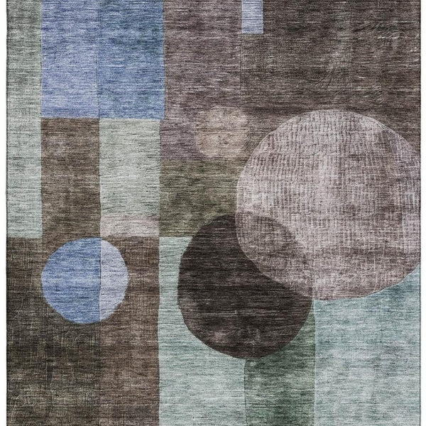 HomeRoots 10' X 14' Stylish Brown Blue Taupe Geometric Washable Area Rug with UV Protection for Busy Homes 684708