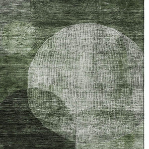 HomeRoots 5' X 8' Modern Geometric Fern Green Area Rug with UV Protection - Stain Resistant & Washable Design 684710