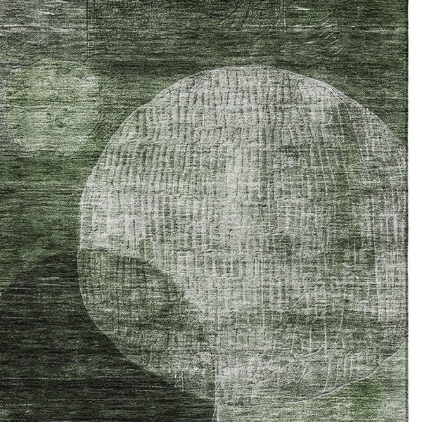 HomeRoots 5' X 8' Modern Geometric Fern Green Area Rug with UV Protection - Stain Resistant & Washable Design 684710