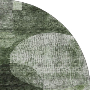 HomeRoots 8' Fern Green Gray Silver Geometric Washable Round Rug – Durable, Stylish & Family-Friendly Design! 684711