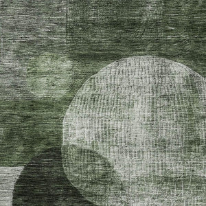 HomeRoots 8' X 10' Modern Fern Green Gray Silver Geometric Washable Area Rug with UV Protection for Homes 684712