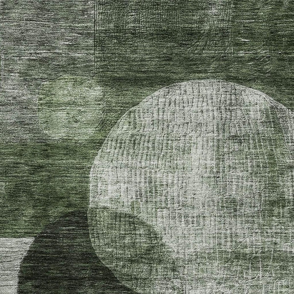 HomeRoots 8' X 10' Modern Fern Green Gray Silver Geometric Washable Area Rug with UV Protection for Homes 684712