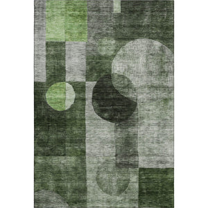 HomeRoots 9' X 12' Washable Fern Green, Gray & Silver Geometric Area Rug with UV Protection for Modern Homes 684713