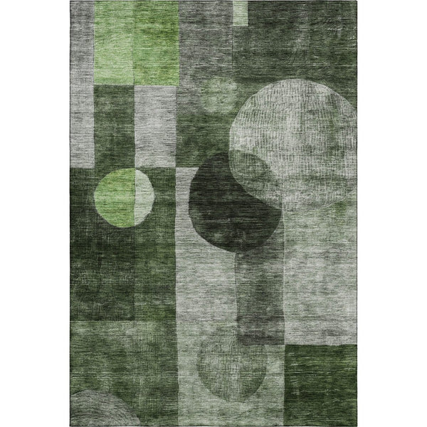 HomeRoots 9' X 12' Washable Fern Green, Gray & Silver Geometric Area Rug with UV Protection for Modern Homes 684713