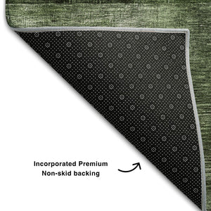 HomeRoots 9' X 12' Washable Fern Green, Gray & Silver Geometric Area Rug with UV Protection for Modern Homes 684713
