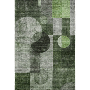 HomeRoots 9' X 12' Washable Fern Green, Gray & Silver Geometric Area Rug with UV Protection for Modern Homes 684713