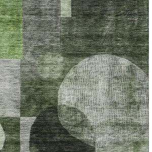 HomeRoots 10' X 14' Stylish Fern Green & Gray Geometric Washable Area Rug with UV Protection for Homes 684714