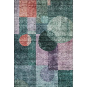 HomeRoots 5' X 8' Geometric Area Rug in Green, Coral & Lavender – Washable, UV Protected, Stain Resistant! 684716