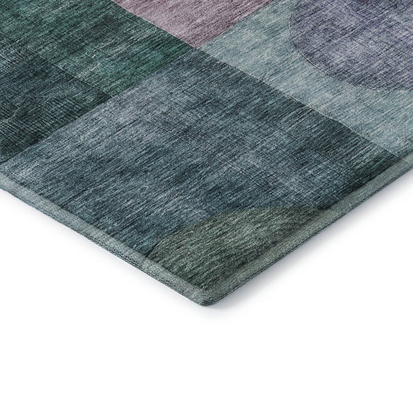 HomeRoots 5' X 8' Geometric Area Rug in Green, Coral & Lavender – Washable, UV Protected, Stain Resistant! 684716