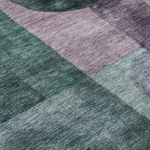 HomeRoots 8' Modern Geometric Round Rug in Green, Coral & Lavender - Washable, UV-Protected, Durable Design 684717