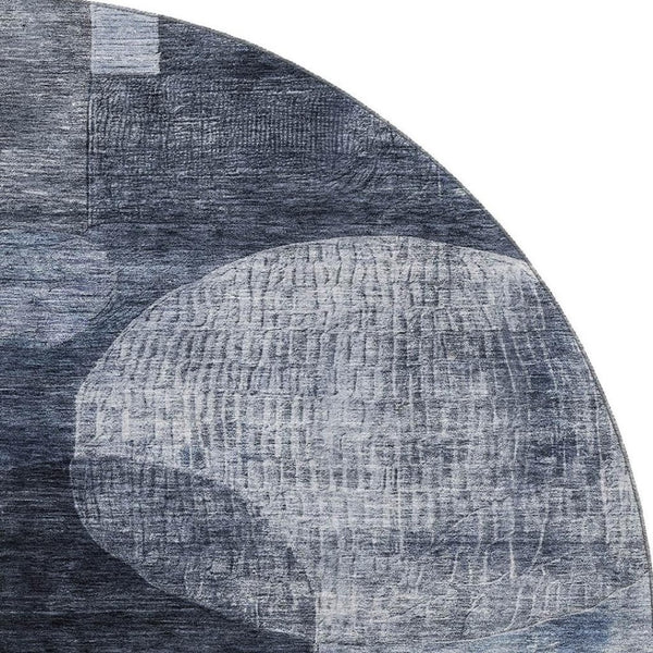 HomeRoots 8' Navy Blue Geometric Round Rug with UV Protection - Washable, Stain-Resistant, Ideal for Busy Homes 684723
