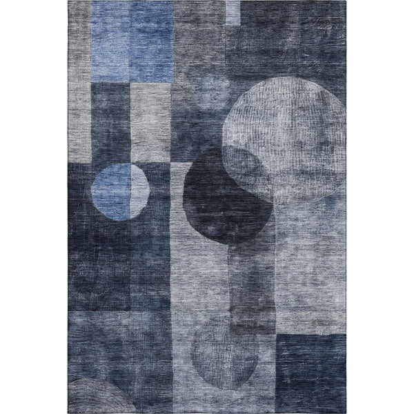 HomeRoots 8' X 10' Modern Navy Blue Geometric Area Rug - Washable, UV Protected, Stain Resistant for Busy Homes 684724