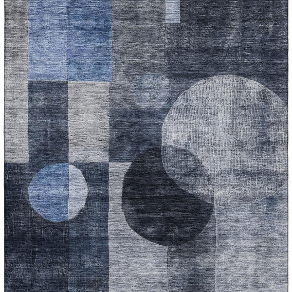 HomeRoots 8' X 10' Modern Navy Blue Geometric Area Rug - Washable, UV Protected, Stain Resistant for Busy Homes 684724